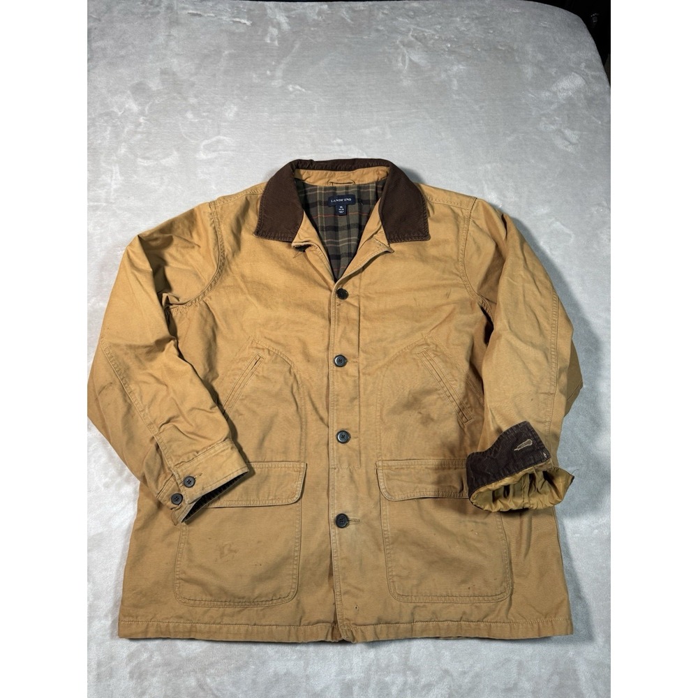 Vtg Lands End Barn Jacket Chore Coat XL (46-48) Camel Tan Patch Pockets - Picture 1 of 9